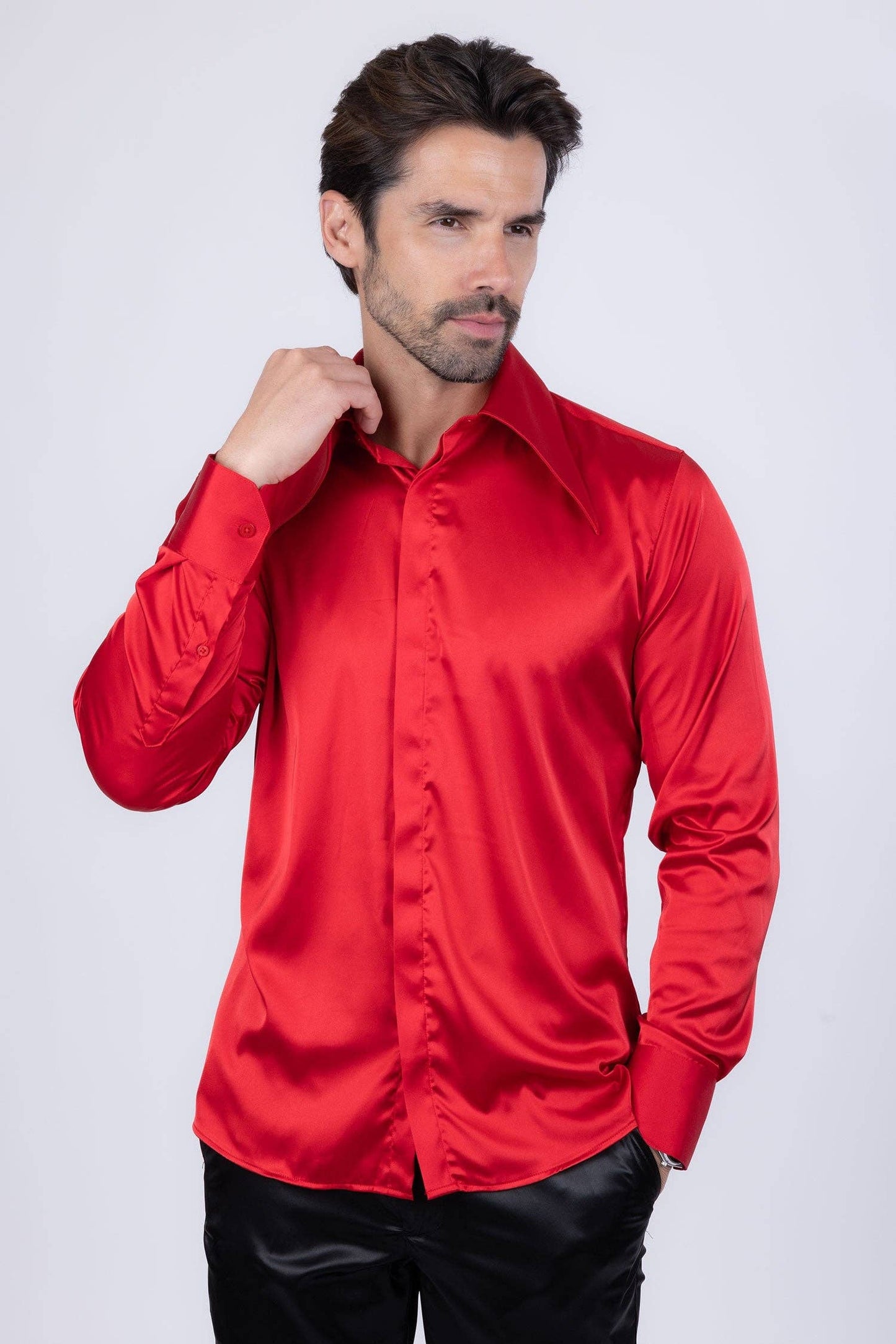 BARABAS - Men's Spear Point Shiny Long Sleeve Shirt 4B102