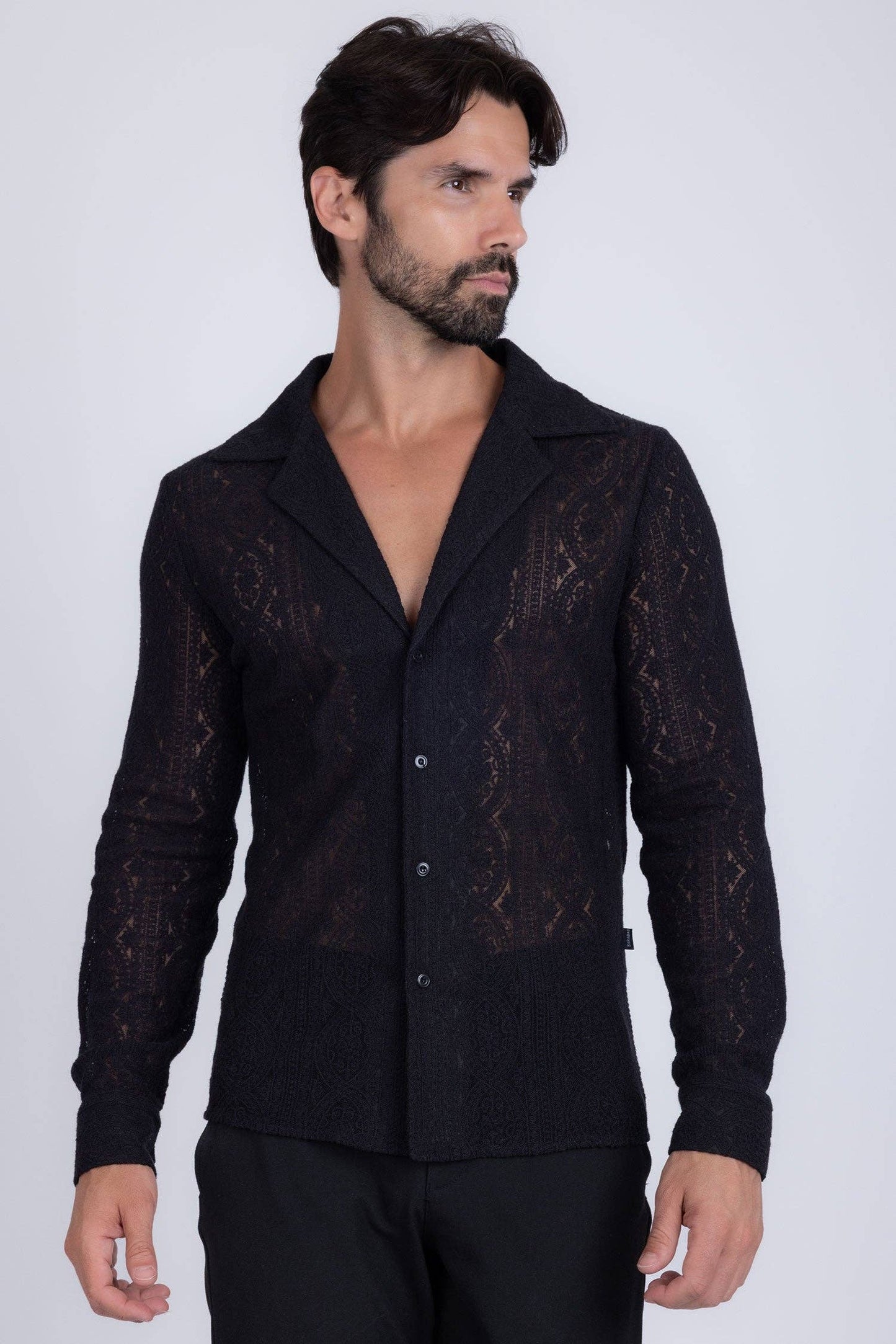 BARABAS - Men's See Through Floral Long Sleeve Shirts 4B85