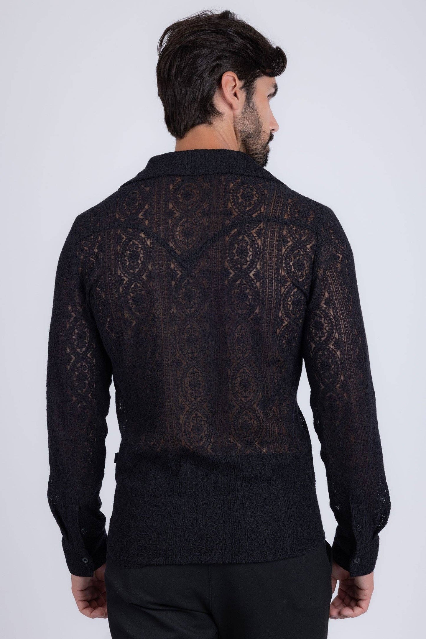 BARABAS - Men's See Through Floral Long Sleeve Shirts 4B85