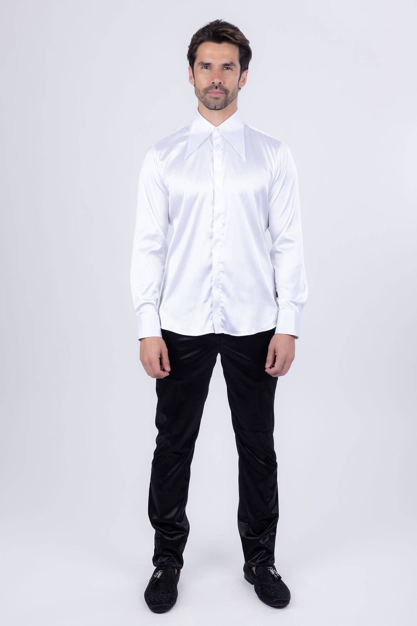 BARABAS - Men's Spear Point Shiny Long Sleeve Shirt 4B102