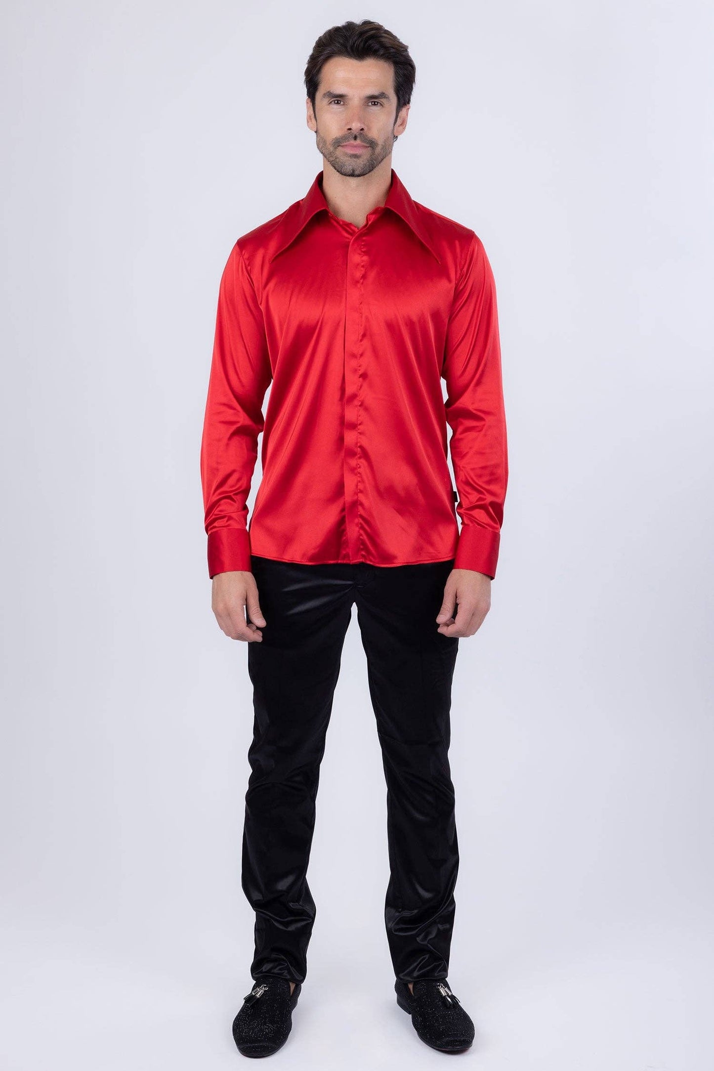 BARABAS - Men's Spear Point Shiny Long Sleeve Shirt 4B102