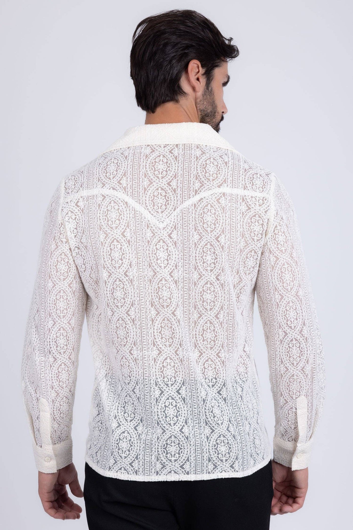 BARABAS - Men's See Through Floral Long Sleeve Shirts 4B85