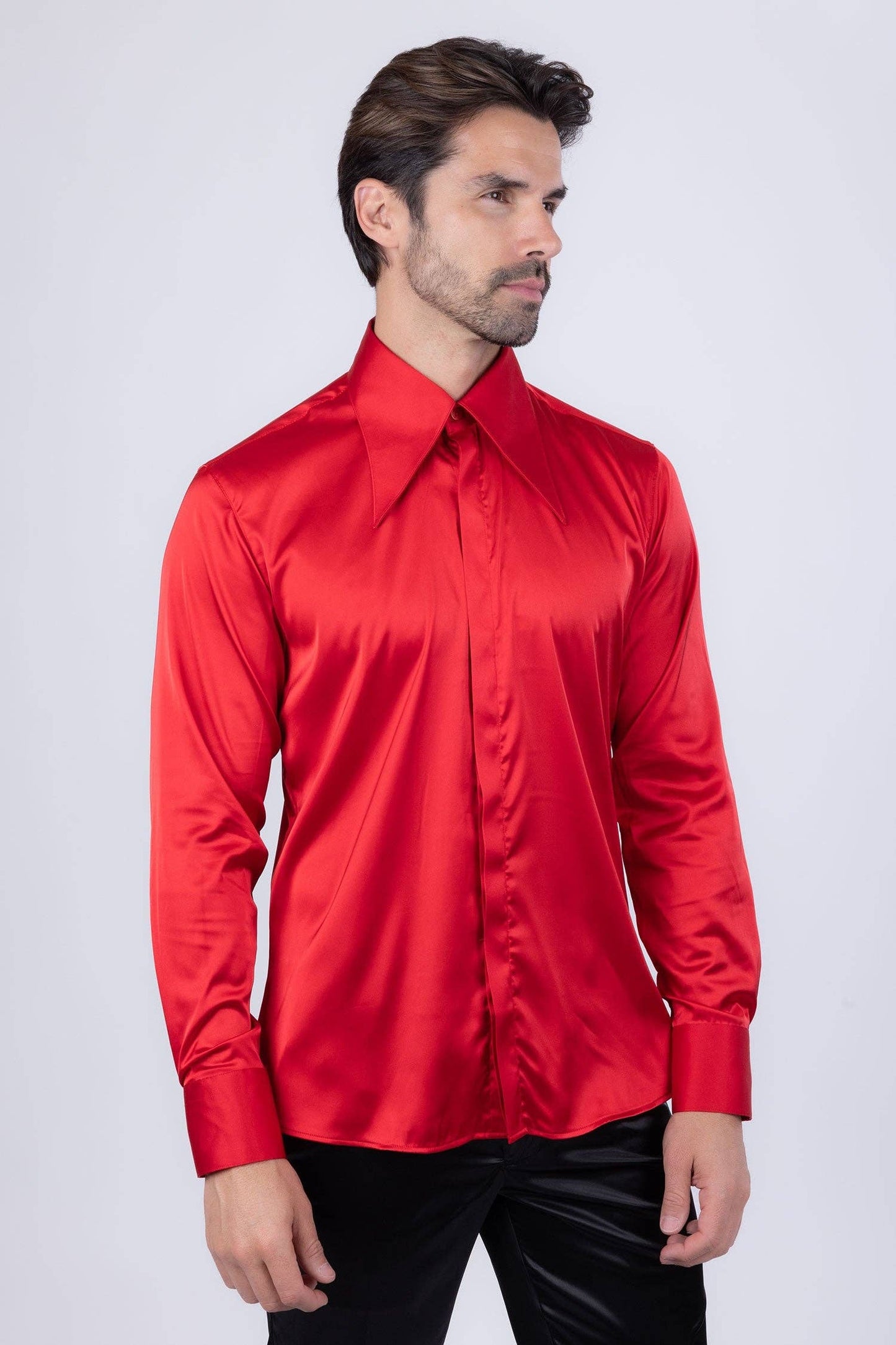 BARABAS - Men's Spear Point Shiny Long Sleeve Shirt 4B102