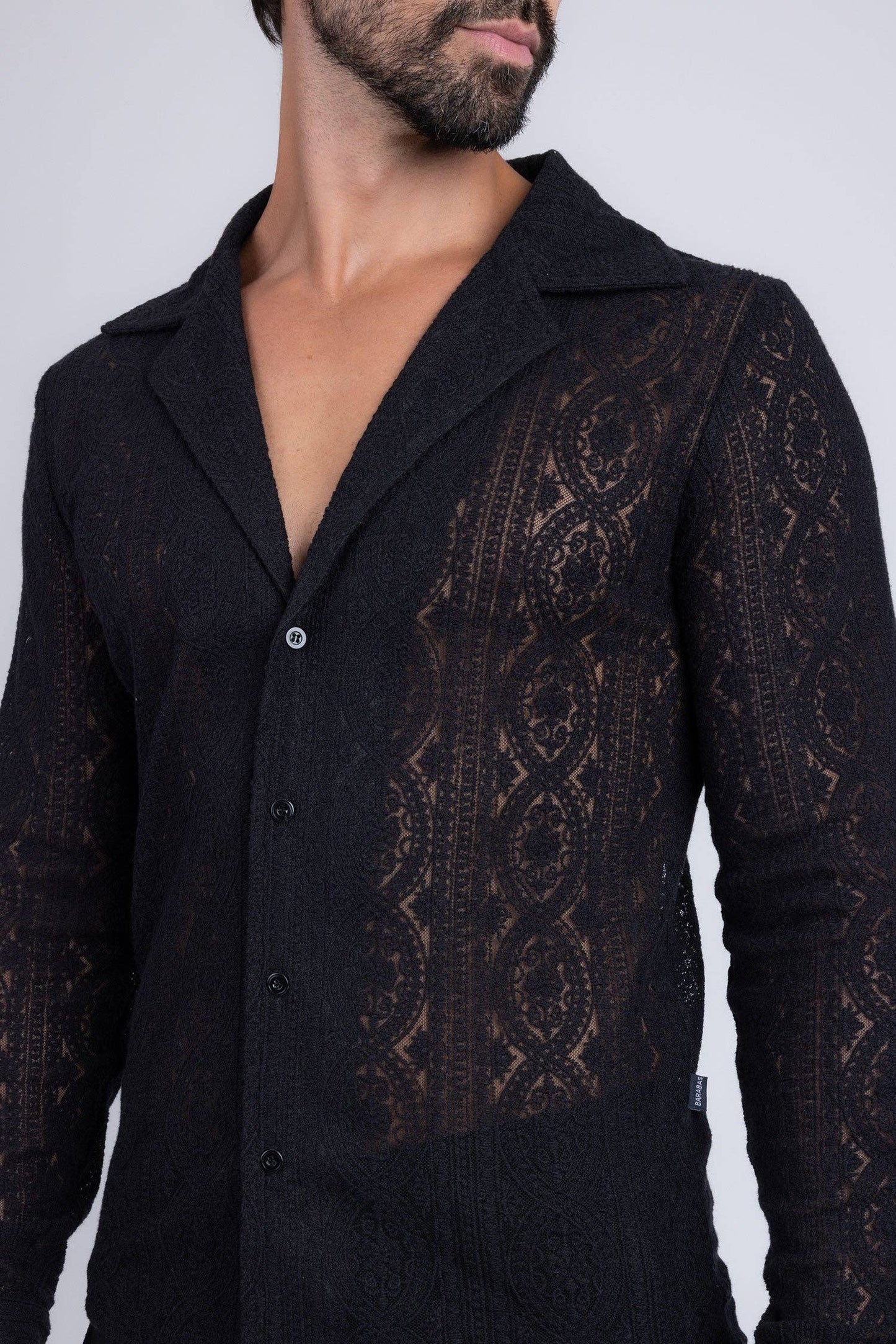 BARABAS - Men's See Through Floral Long Sleeve Shirts 4B85