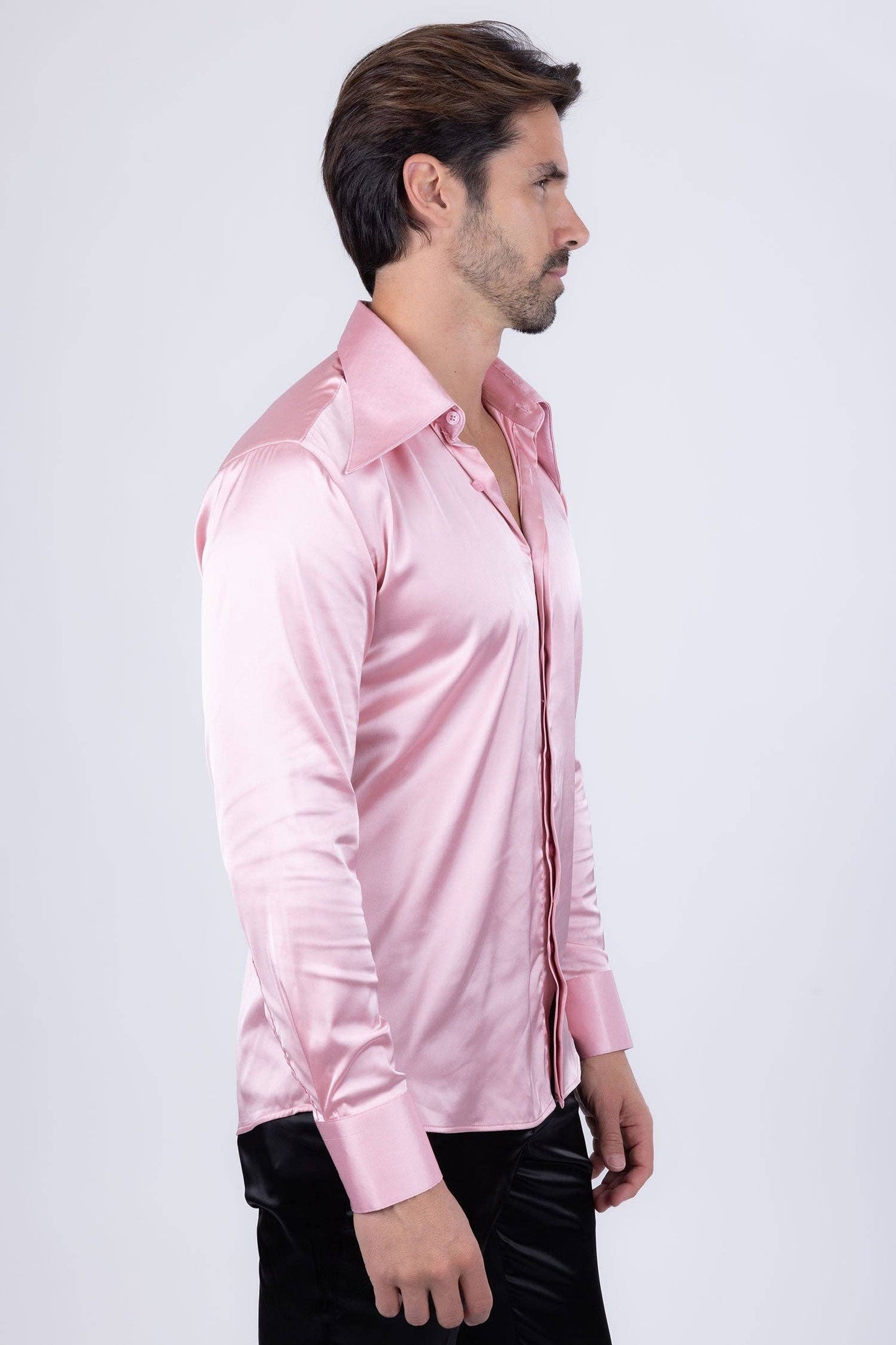 BARABAS - Men's Spear Point Shiny Long Sleeve Shirt 4B102
