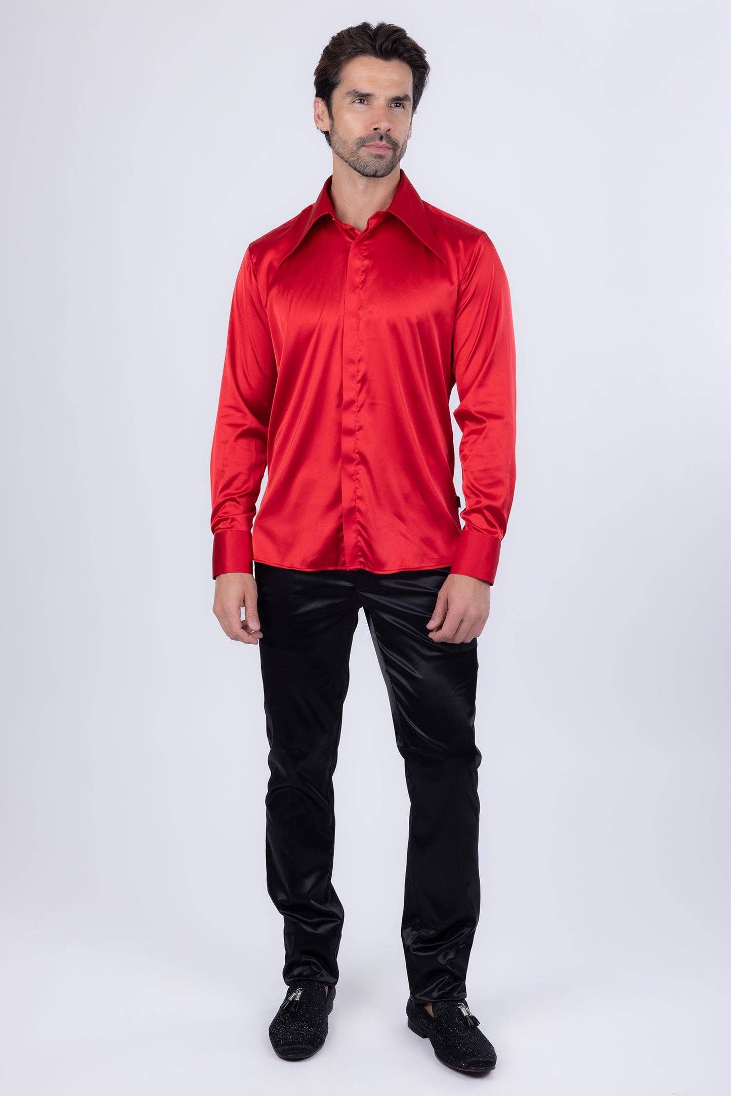 BARABAS - Men's Spear Point Shiny Long Sleeve Shirt 4B102