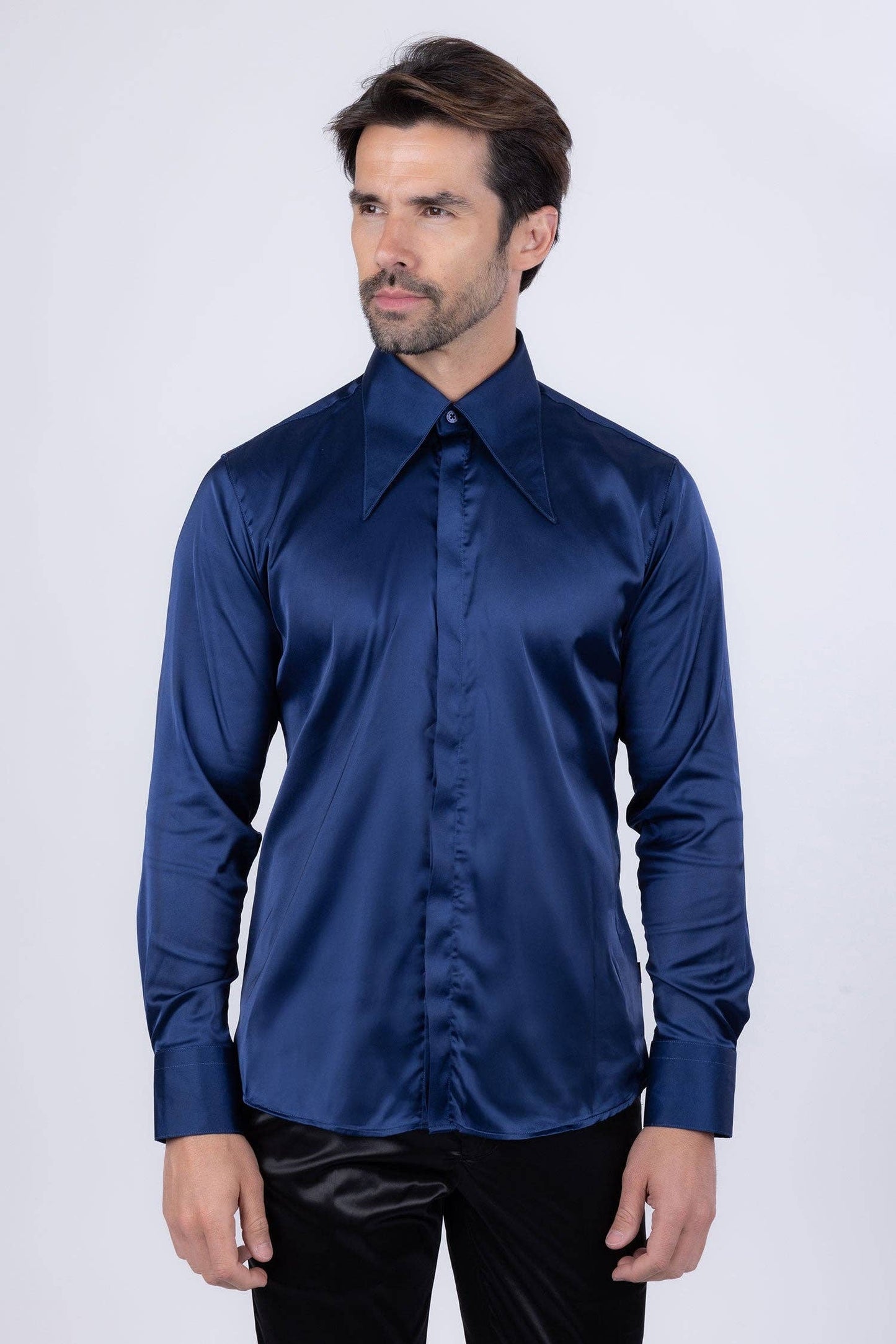 BARABAS - Men's Spear Point Shiny Long Sleeve Shirt 4B102