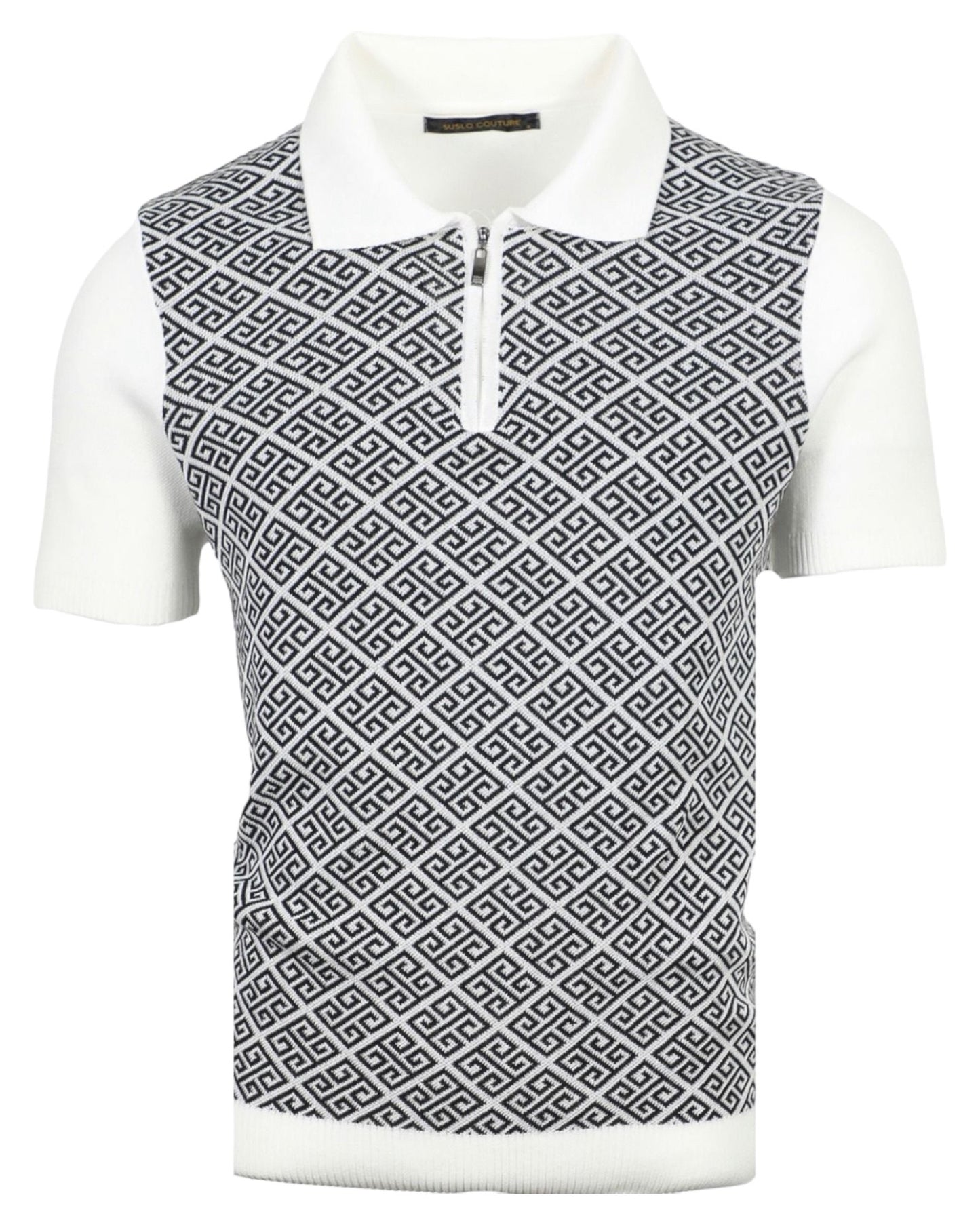 SUSLO COUTURE SS POLO SWEATER (WHT/BLK)