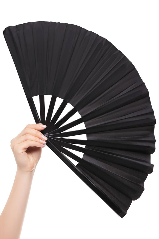 Cap Zone - Large Black Line Dance Folding Fan - 13 Inch