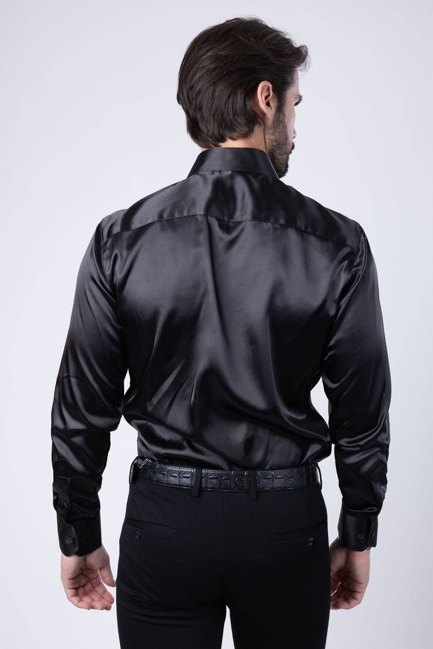 BARABAS - Men's Spear Point Shiny Long Sleeve Shirt 4B102