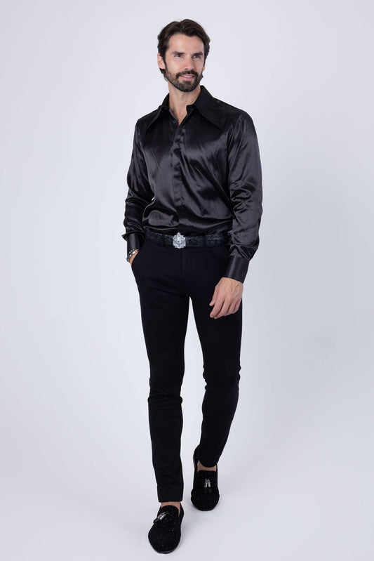 BARABAS - Men's Spear Point Shiny Long Sleeve Shirt 4B102